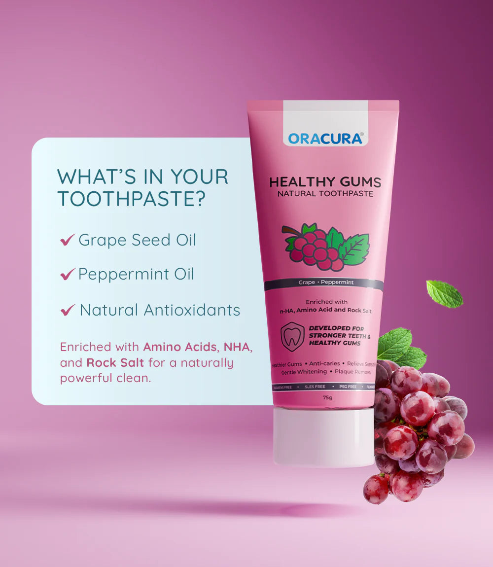 Natural Toothpaste: Healthy Gums (Grape) & Remineralisation (Aloe vera) Pack of 2 - 75g each