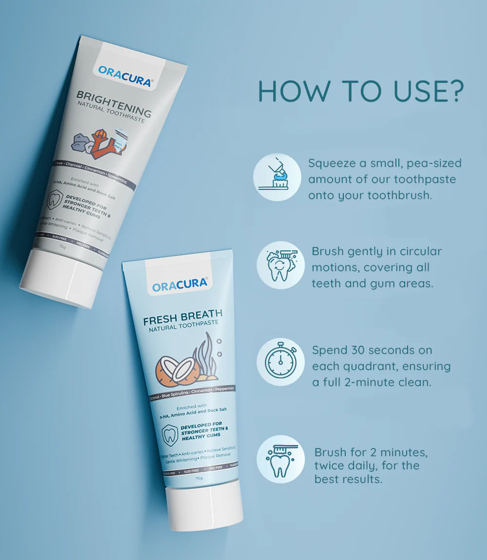 Natural Toothpaste: Brightening (Charcoal) & Fresh Breath (Coconut) Pack of 2 - 75g each